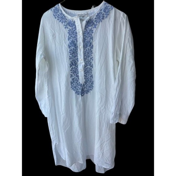 Nili Lotan Tops - Nili Lotan Womens Embroidered Tunic Blouse White Blue Boho Peasant S Lagenlook‎